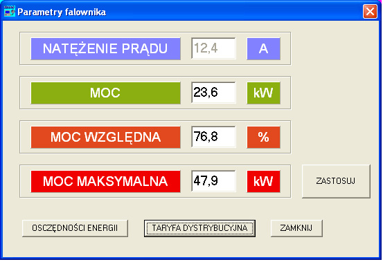 Rys.6. Okno służące do edycji mocy maksymalnej w programie sterującym procesem suszenia.